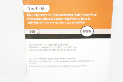 Steris 886812 Vis-U-All Self Seal Sterilization Pouch 8 x 12inch (x)- Box of 100
